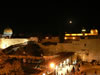 Dome of the Rock (L), Western Wall (L, below),  El Aqsa Mosque (R), Moon (U) (54kb)